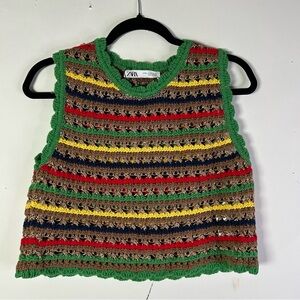 Zara Womens Medium Cropped Crochet Knit Top